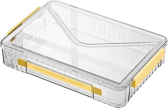Marte Vanci Plastic Storage Bin with Lid Portable Project Case with Handle Clear Storage Box Transparent File Document Protector Stackable Container for A4 Letter Paper Photo Crafts Scrapbook