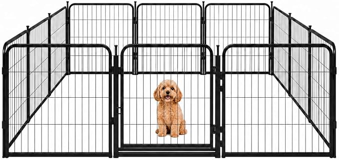 Indoor Dog Playpen - 24 inch, 12 Panels for Small and Puppy Size Dogs - Heavy Duty Metal Portable Pet Fence with Black Anti-Rust Coating - Play Pen w/Extra Wide Gate