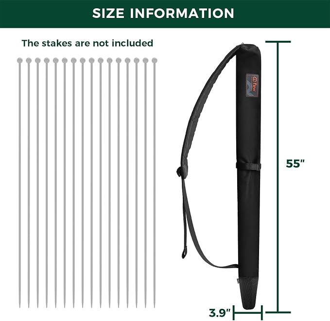 FXW Stake Bag Designed for Storing and Carrying While Camping | Multi-Brand Fit, for 50"H Playpen Stakes, Hands-Free Design, Stakes Not Included