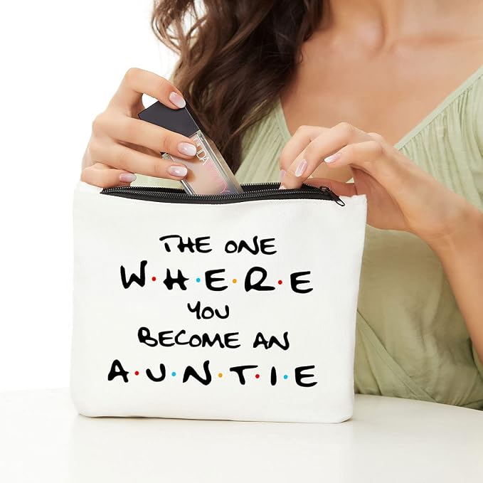New Aunt Gifts Makeup Bag, Baby Shower Gifts Cosmetic Bag for Auntie | Thanksgiving Christmas Birthday Gift for Women Aunt Besties Sister Friends Baby Reveal，Travel Toiletry Bags Makeup Pouch