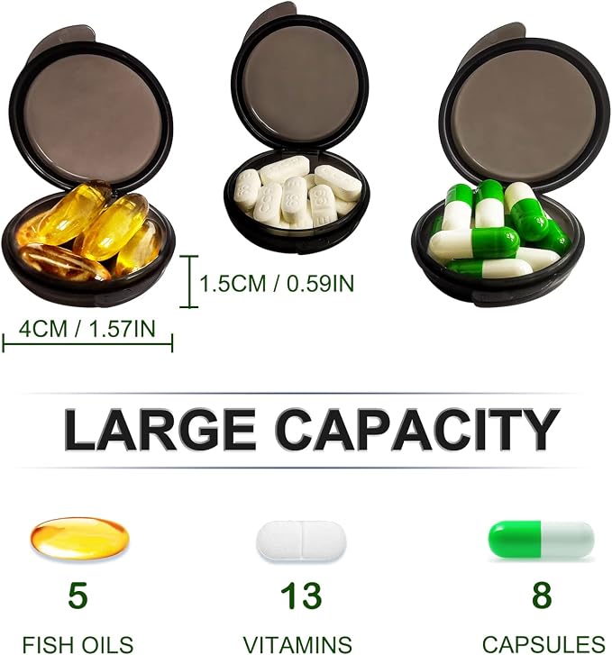 UHOUSE Small Pill Box (3 Pack), Daily Mini Pill Organizer Portable for Purse Pocket,Travel Pill Case Medicine Storage Container Earplug Case (Blcak