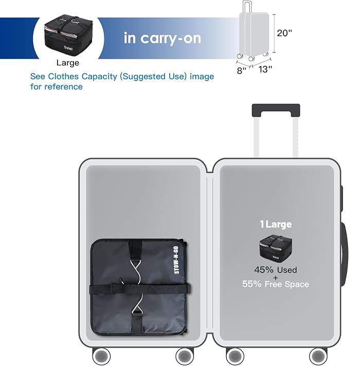 Stow-N-Go Hanging Travel Shelves, Packing Organizer for Luggage. Carry on Closet for Suitcase. Expandable Packing Cube. Travel Essentials. (Black - L, L = (L) 11.8" x (W) 11.8")