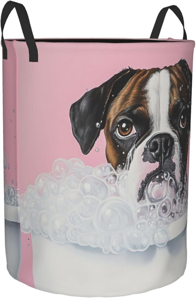 13.8x16.5 Inch Pinks Background Pet bubbles Laundry Basket, 38l | Portable clothing storage basket，foldable with handle, very for laundry rooms, bathrooms, student dormitories, home bedrooms