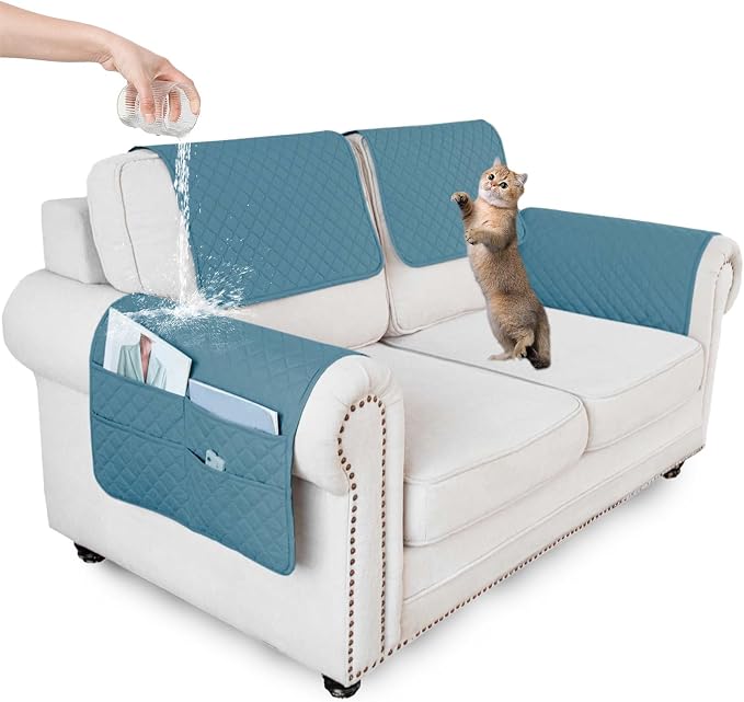 Large Polyester Armrest and Headrest Covers with 2 Pockets | Soft, smooth polyester resists daily wear nonslip silicone backing helps shield recliners and sofas from pet scratches