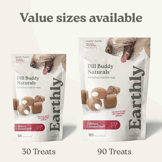 Presidio Earthly Pill Buddy Naturals - Duck (Chicken-Free) Pill Hiding Treats for Dogs - Pill Pocket for Any Size Medication - 30 Servings
