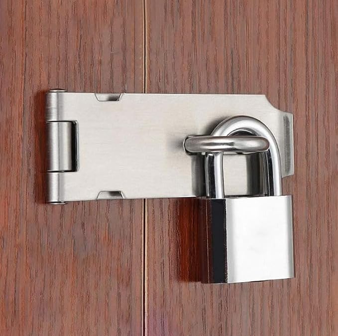 2 Pack Stainless Steel Padlock Hasp, Security Lock Latch, Heavy Duty Gate Staple for External Doors, Shed Door, Fence, Window, Cabinet, Pet Cage, Crate, Silver (3 Inch)