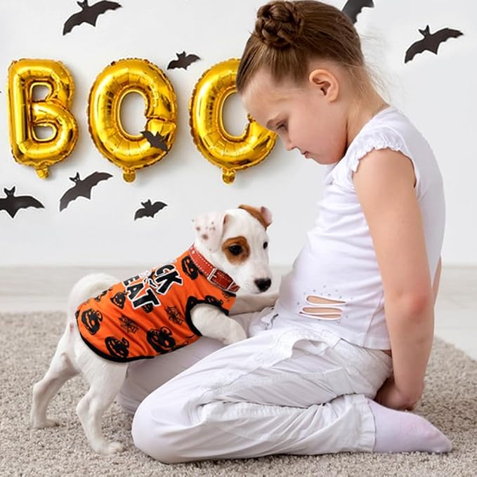 Halloween Shirt Soft Cotton Stretchy Lightweight Dog T-Shirts Sleeveless Vest Cat Costume Clothes for Small Medium Large Dogs