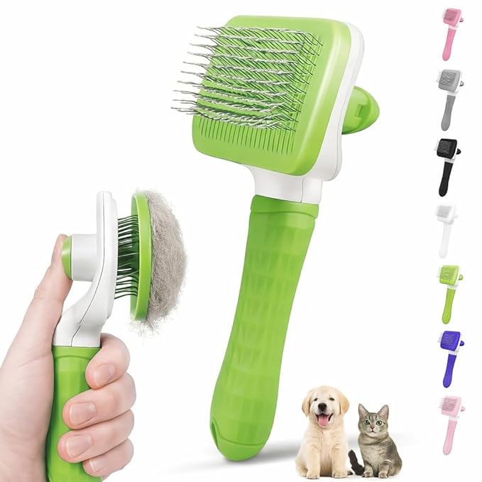Versatile Pet Grooming Brush and Deshedding Tool - Gently Removes Loose Undercoat for Cats and Dogs, Suitable for Pet Massage (Green Light)