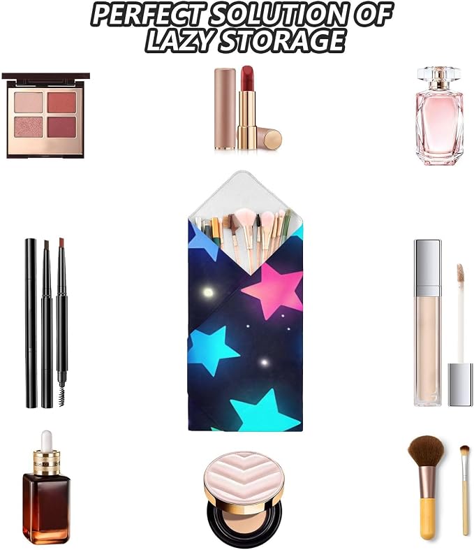 JIPONI Neon Stars Makeup Bag, Self-Adhesive Magic Wrap Cloth, Portable Cosmetic Organizer, Camera Lens Protector, Travel Storage for Beauty Essentials, 13.8"x13.8"