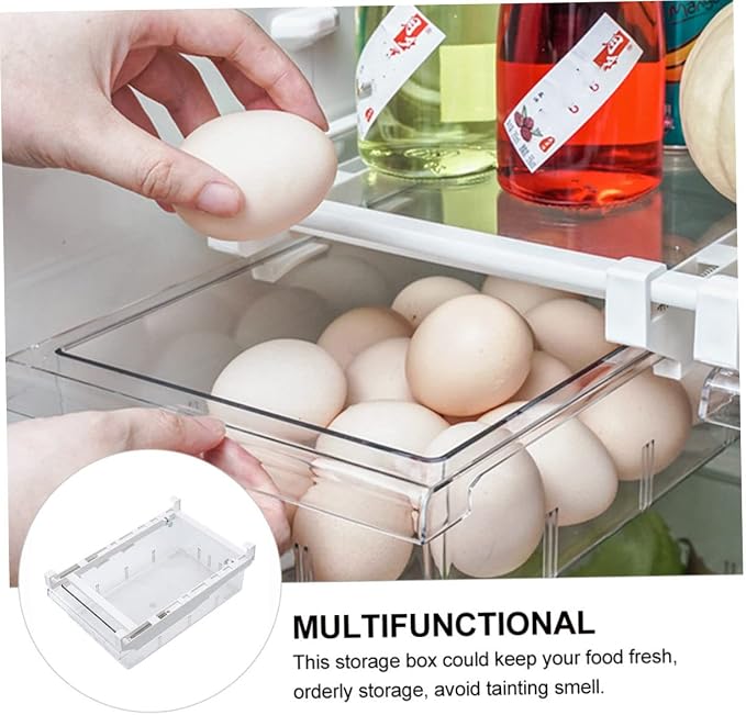 Transparent Pet Refrigerator Drawer Storage Box Retractable Food Organizer for Fruits and Vegetables Space-saving Design Easy to Clean Eco-friendly Beige