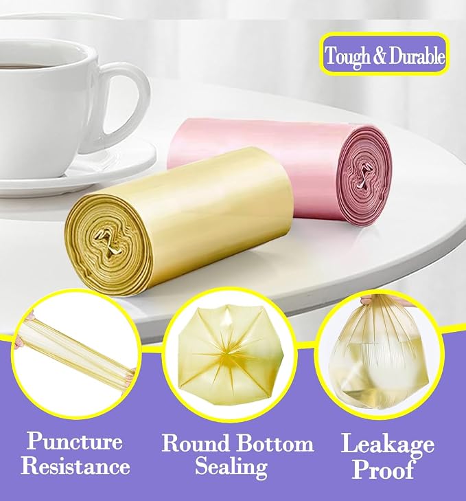 3 Gallon 180pcs Small Gold Trash Bags(Fit 2.6-3.2 Gal) Plastic Strong Gold Garbage Bags, Bathroom Trash Can Bin Liners, Waste Basket Liner, Fit 10-13 Liter, 2.5-2.6 Gallon,3.2Gallon(3-Gold180)