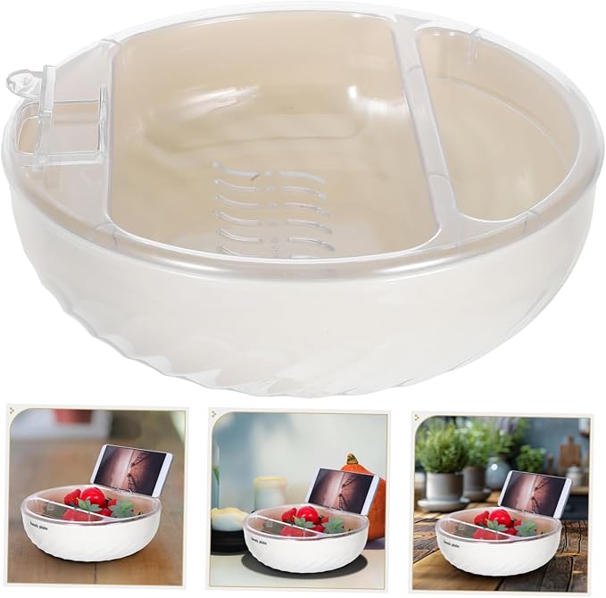 Double Layer Fruit Drainer Bowl with Phone Stand Reusable Snack Organizer for Nuts Candies and Fruits Elegant Kitchen Counter Decor and Efficient Waste Collection