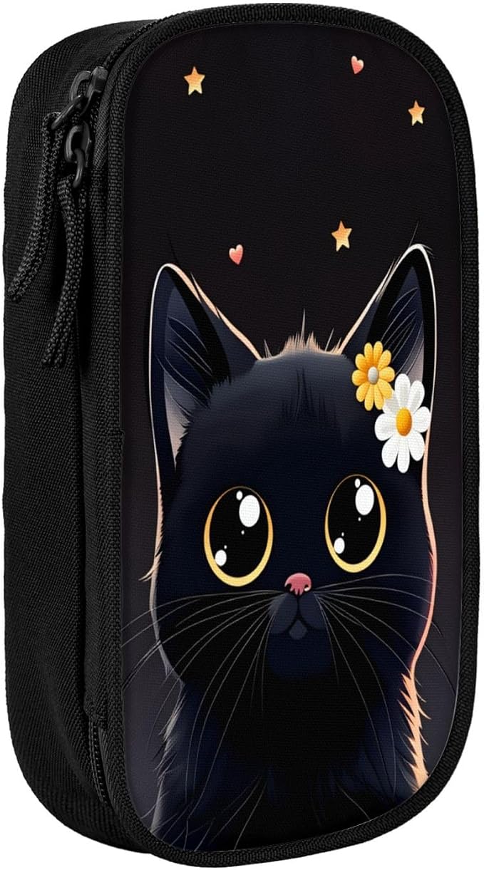 Adorable Cat Pencil Pouch, Oxford Cloth Pen Case With Double Zipper Compartments, Portable Stationery Organizer For Office Supplies, Travel Accessories Makeup Items