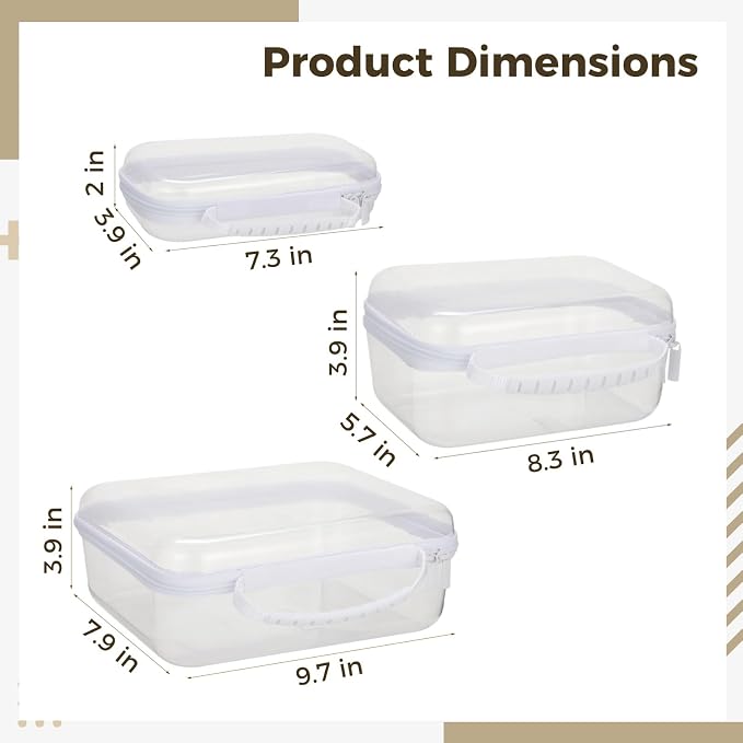 3 PCS Clear Hard Shell Zipper Cases for Makeup Toiletry Travel, Transparent Plastic Storage Boxes, Portable Waterproof PET Organizer Bins, Clear Cosmetic Storage Case Set