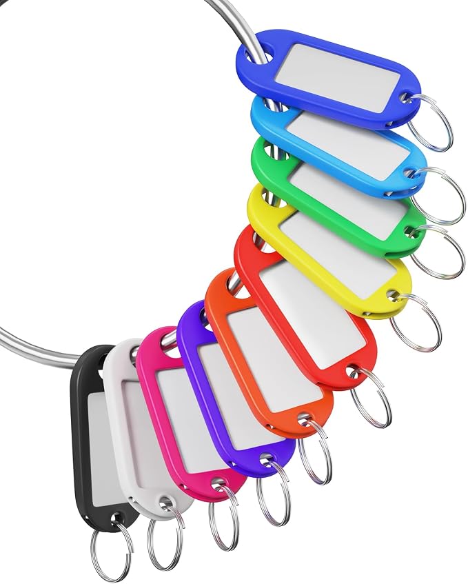 70 Pcs Plastic Colored Key Ring Tags with Labels - Key Tags Identifiers,Name Tags and Labels,Adapt to USB Drive,Key Chains with Label,Pets Key Id,Small Luggage