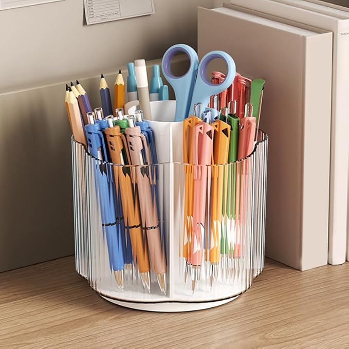 ABOOFAN Rotating Pencil Holder Rotatable Pen Holder for Desk Pen Organizer for Desk Makeup Brush Organizer Stationery Storage Container 5.31 X 5.31 X 5.00 in for Office and Home