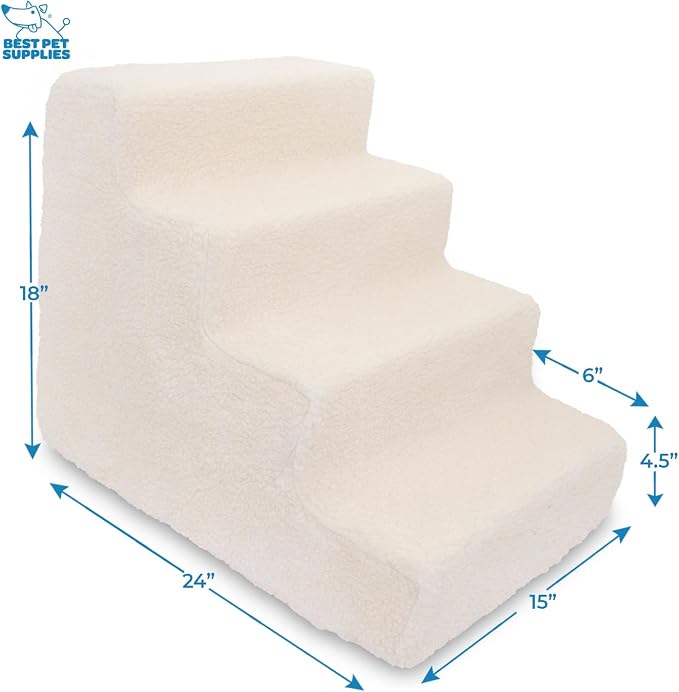 Best Pet Supplies Dog Stairs & Steps - Foam Steps for Small Dogs & Cats, Non-Slip Indoor Balanced Pet Step Support, Dog Ramp, No Assembly, Lambswool, 4-Step (18-inch Height)