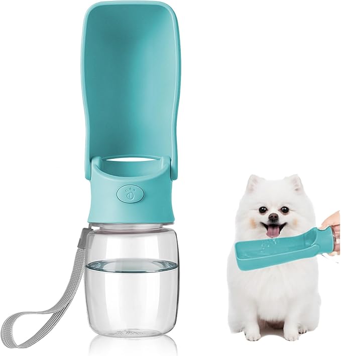 Foldable Dog Water Bottle, 2in1 Portable Leak Proof Puppy Drinking Bottle Dispenser for Puppy Small Medium Large Dogs, Dishwasher Safe Pet Accessories for Outdoor Traveling (Blue,12oz)
