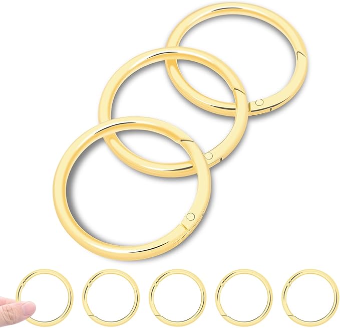 CooBigo 10Pack 1-1/2"" Large Round Carabiner Clips, Metal Spring O Rings for Organizer Key Rings, Paracord Keychain Lanyard, Pet Chains, Purse Hardware, Key Snap Hooks DIY Accessory (Gold)