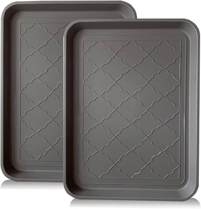 PetLike Boot Tray for Entryway Indoor, Pet Food Mat Tray, 16.7 x 12.8 inch 2 Packs, Waterproof Rubber Mat for Boots, Shoes, Pets, Garden