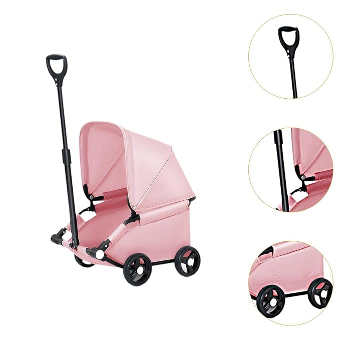 Dog Stroller Pet Stroller Dog Cart Pet Carrier with Compact Fold to 25cm Safe Buckles Anti Slip Wheels Oxford Suitable for Walking Errands Publ, Pink