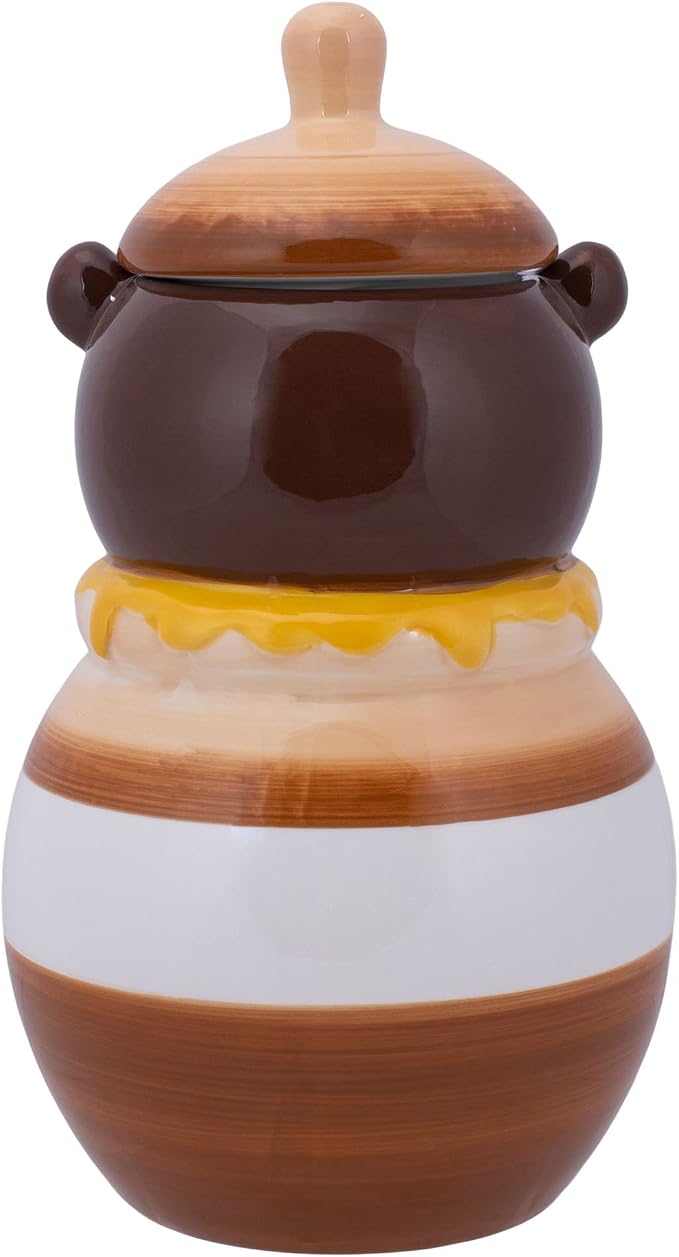 Dolomite Ceramic 11.1 x 6.3 Everyday Cookie & Candy Jar with Airtight Lid: Perfect for Kitchen Canisters, Pet Treat Containers & Decorative Storage, Smiling Brown Bear in Honey Jar