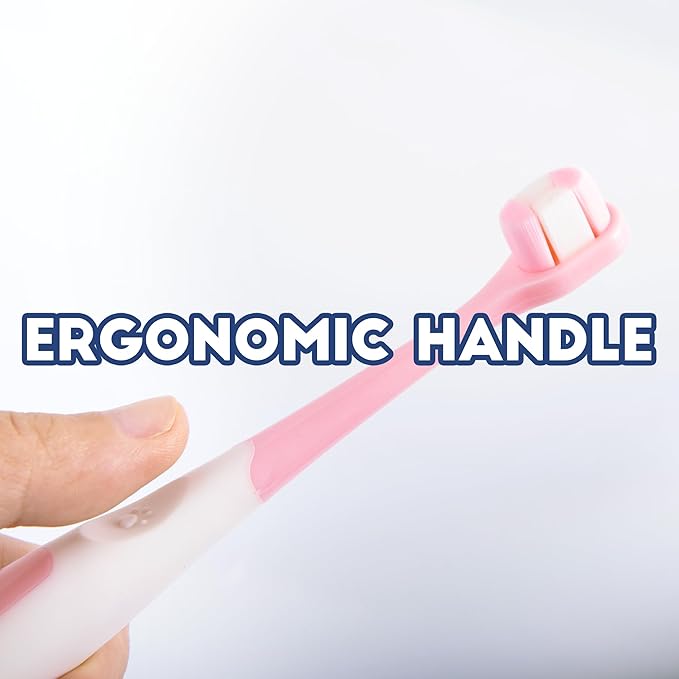 Small Dog Toothbrush, Puppy & Cat Tooth Brushing Kit, Ultra Soft Head Teeth Brush for Kitten & Tiny to Medium Pet, Doggy Toothbrushes Deep Dental Clean, 2 PCS, Pink