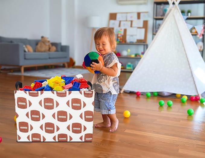 NTAOHAMPER Rectangular Football Storage Basket Empty,Collapsible Gift Basket with Handles,Toys/Books Box,Room Decor(American Football)