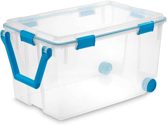Sterilite Gasket Storage Box with Lids for Home & Office, 120 Quart, 9-Pack | Heavy-Duty, Stackable, and Organizing Containers for Bathroom, Cabinet, Closet, and Garage, Clear and Blue Aquarium Latches
