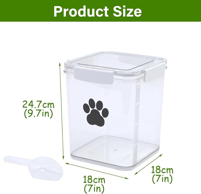 5L Dog Food Storage Container,Airtight Pet Food Storage Containers with Spoon,Plastic Cat Food Container,Dog Treat Container for Pet, Cat, Rabbit,Hamster,Bird Seed - Bright White