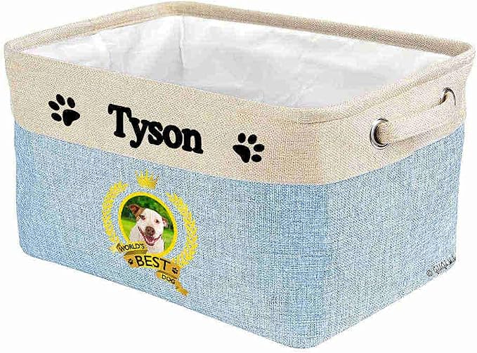 Custom Name Collapsible Dog Toy Storage Basket Bin World's Best Dog PitBull Puppy Foldable Pet Toy Box Closet Shelf Baskets Organizer for Bedroom Home Dog Cat with Handles Blue