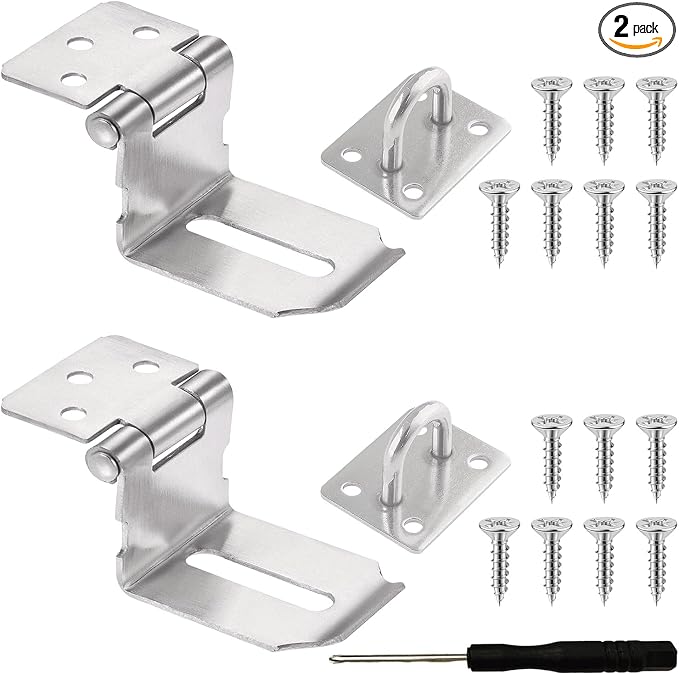 Right Angle Padlock Hasp, 2 Pack Stainless Steel Gate Lock Latch, 90 Degree Door Hasp Clasp for Garden Gate, Wooden Barn Shed Door, Storage Box, Closets, Cabinets, Pet Cage, Silver (3 Inch)