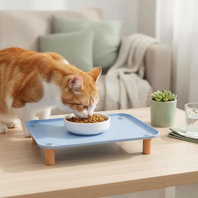 Generic Industrial Dish Elevated Cat Feeder Tray Pet Bowl Stand Raised and Water Organizer Easy Cleaning Surface Suitable for Cats Small Dogs Daily Feeding, Cream Yellow