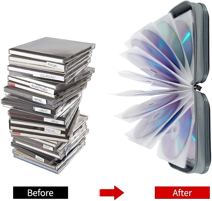 CD Case, 40 Capacity CD DVD Case Wallet Holder Portable Disc VCD Heavy Duty Binder Storage Organizer (Silver)