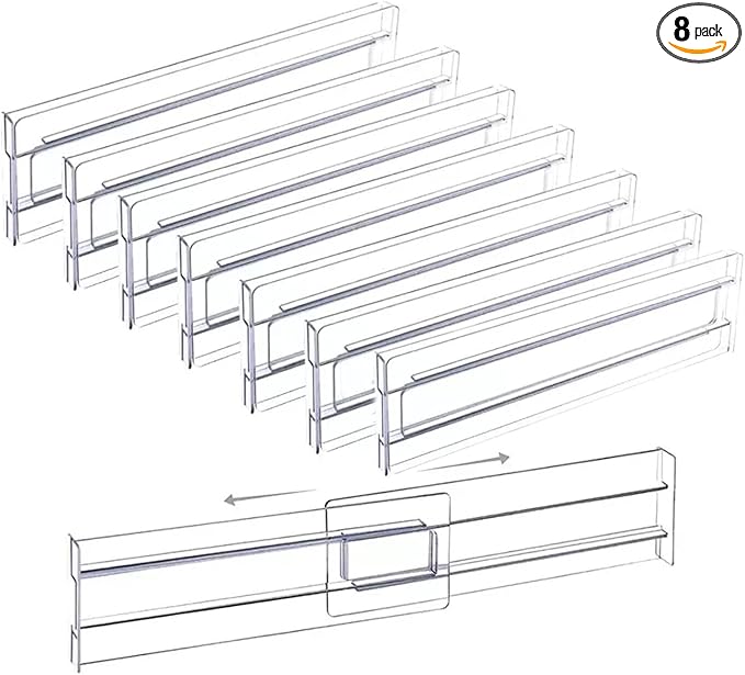 Guo's hyekbe 8 Pack 3.2 Inch Tall ABS Drawer Divider -Expandable from 10.9-20.5''-Adjustable Dresser Drawer Plastic Organizer Separators for Flatware, Utensil, cosmetics，Underwear，office supplies