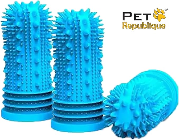 Pet Republique 360 Degree Finger Toothbrush for Dogs and Cats – Full Surround Silicone Bristles (3-Count & 1-Storage Case)