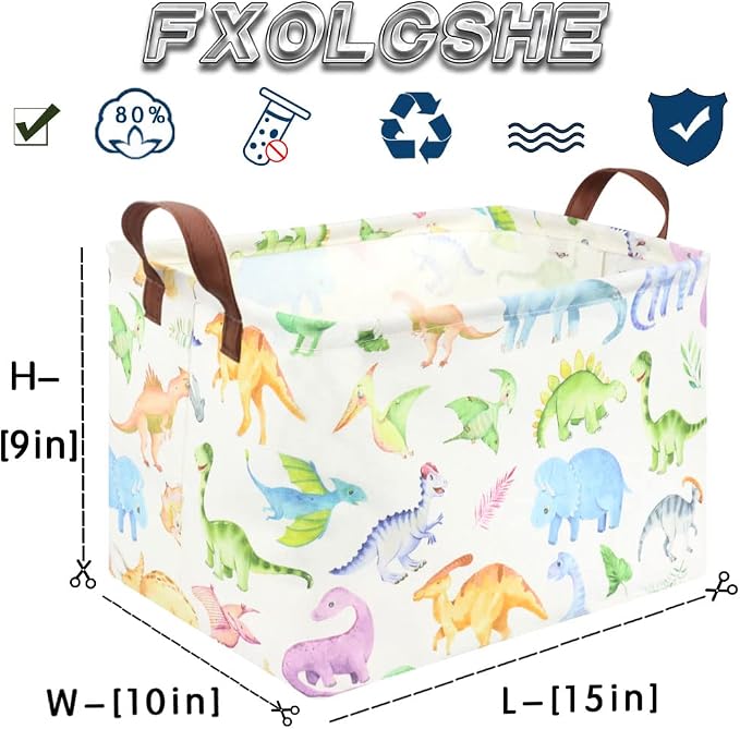 Rectangle Dinosaur Basket,Kids Toy Storage Bin,Storage Bins Organizer for Boys Nursery Hamper,Baby Room Decor,Gift Basket for Boy and Girl(Dinosaurs)