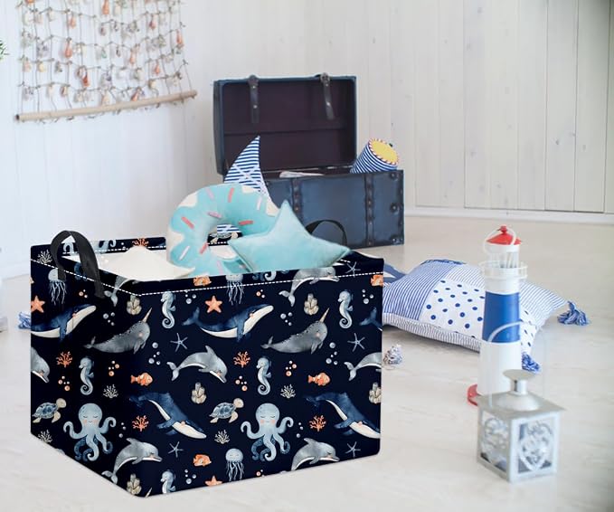 Rectangular Ocean Basket Kids Baby Storage Bin Organizer Box for Boys Under the Sea Nursery Decor(Ocean)