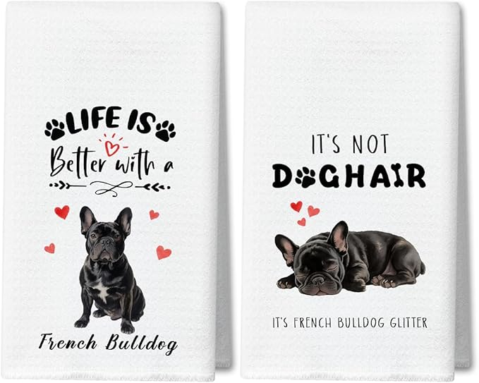 WwongxianB French Bulldog Kitchen Towels Decorative Set of 2, Funny Tea Towel Hand Towels Highly Absorbent Soft Dish Cloths 16x24 Inches, Bathroom Dining Room Decor, Frenchie Gifts for Dog Lovers -07