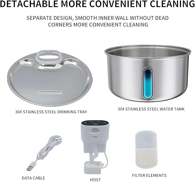 Stainless Steel Cat Water Fountain Indoor 5.5L Wireless Pet Water Fountain with Motion Sensor for Cats &Dog Pet Water Dispenser