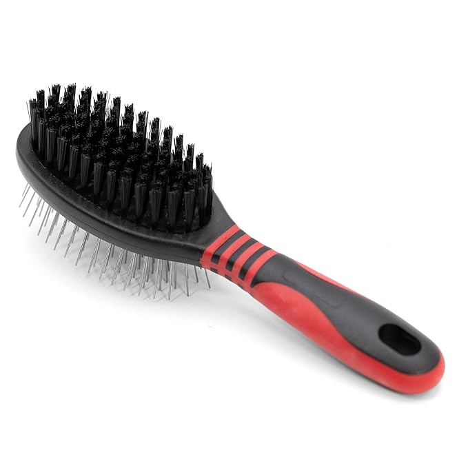 Jeffers Pet 2 Sided Pin Brush - Grooming Tool for Dogs, Cats, Small Animals, Pin Brush for Detangling & Nylon Bristles for Smooth Finish, Ergonomic Handle, Perfect for Medium to Long Coats