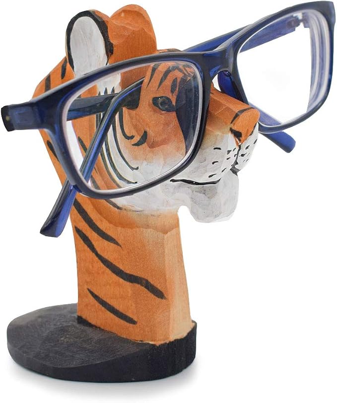 Handmade Wood Carving Eyeglasses Spectacle Holder Stand Sunglasses Display Rack Home Office Desk Décor Gift (Tiger)