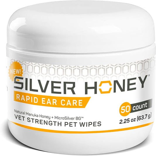 Silver Honey Rapid Ear Care Vet Strength Pet Wipes, 50ct, Manuka Honey & MicroSilver BG