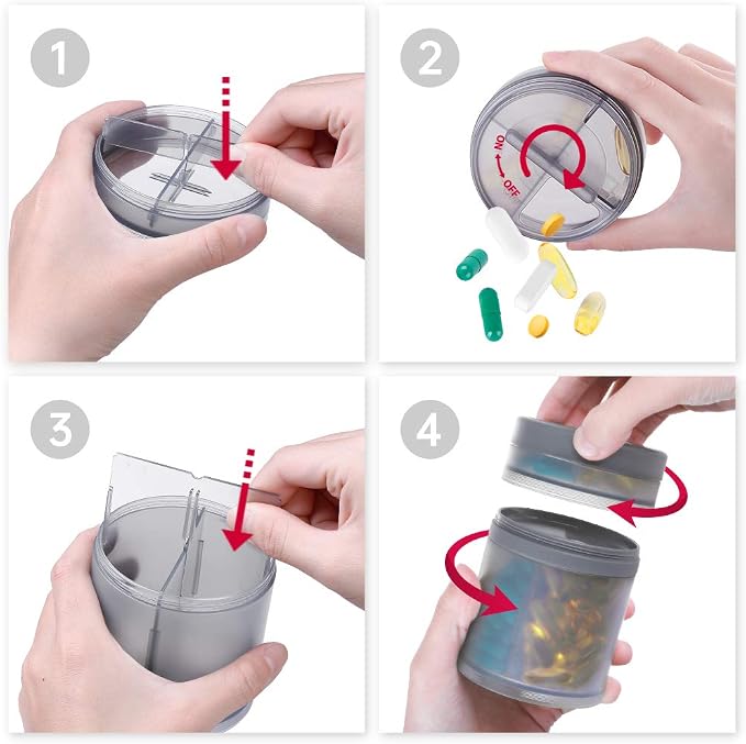 KIGI Extra Large Supplement Organizer and Portable Pill Case with 8 Compartments Double Layers Medicine Dispenser Monthly Vitamins Organizers Pill Bottle, Gray