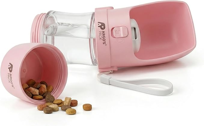 Argo's Pack 2-in-1 Dog Water Bottle & Food Container: Foldable Bowl, Leak-Proof & Portable. Durable Travel Gear for Dogs & Cats. Essential for Walking & Hiking. Perfect for Active Pet Owners. (Pink)