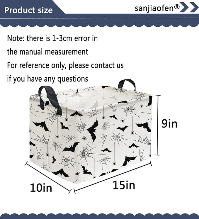 Sanjiaofeng Rectangular Kids Basket Halloween Storage Bins,Bat Storage Basket with Handles.Clothers,Books,Kid's Gifts Bins. (Bat spider)