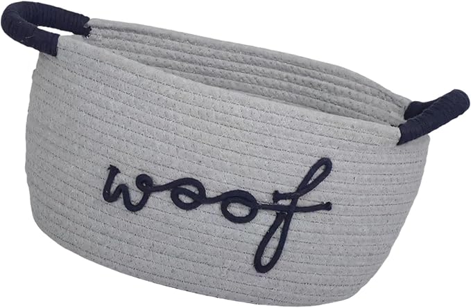 Hand Woven Cotton Rope Dog Toy Storage Basket Featuring Animal Patterns and Strong Handles for Pets