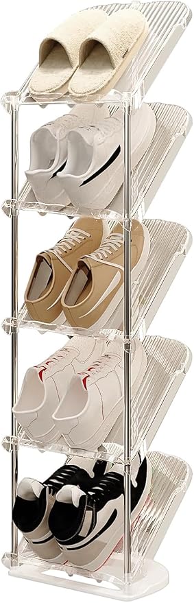 Clear Narrow Shoe Rack for Entryway - Free Standing Shoe Storage Organizer | Space Saving Design, Easy To Assemble, Fits Entryways and Closets, Sturdy Organizer For Living Room
