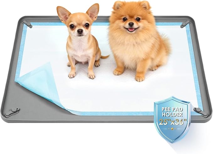 Silicone Puppy Pad Holder Tray with Clips Fits for 24"x35" Pee Pads - Grey