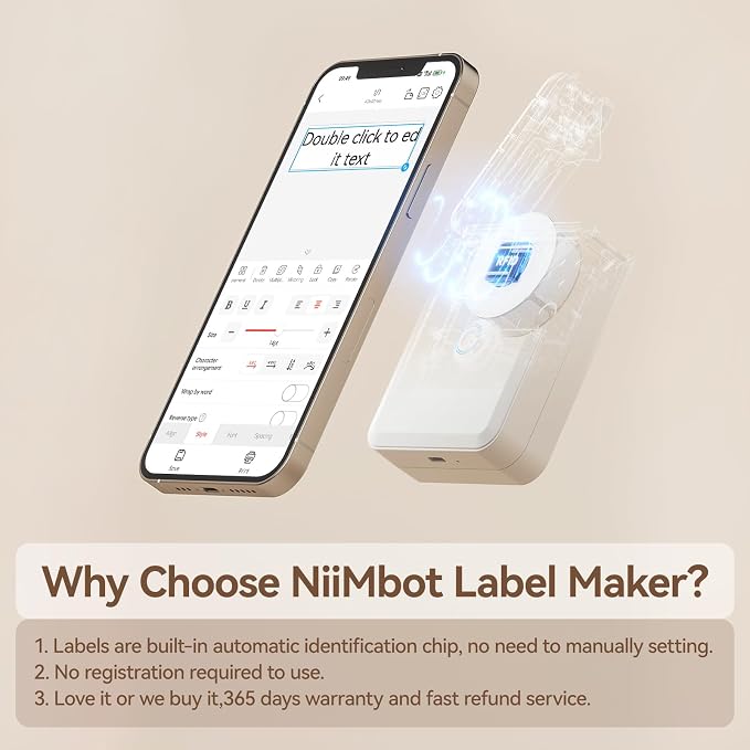 NIIMBOT D110 Label Maker, Bluetooth Printer with Multiple Templates, White | Easy to Use, Available for Phone, Portable Label Maker for Office School Home Organization, Rechargeable